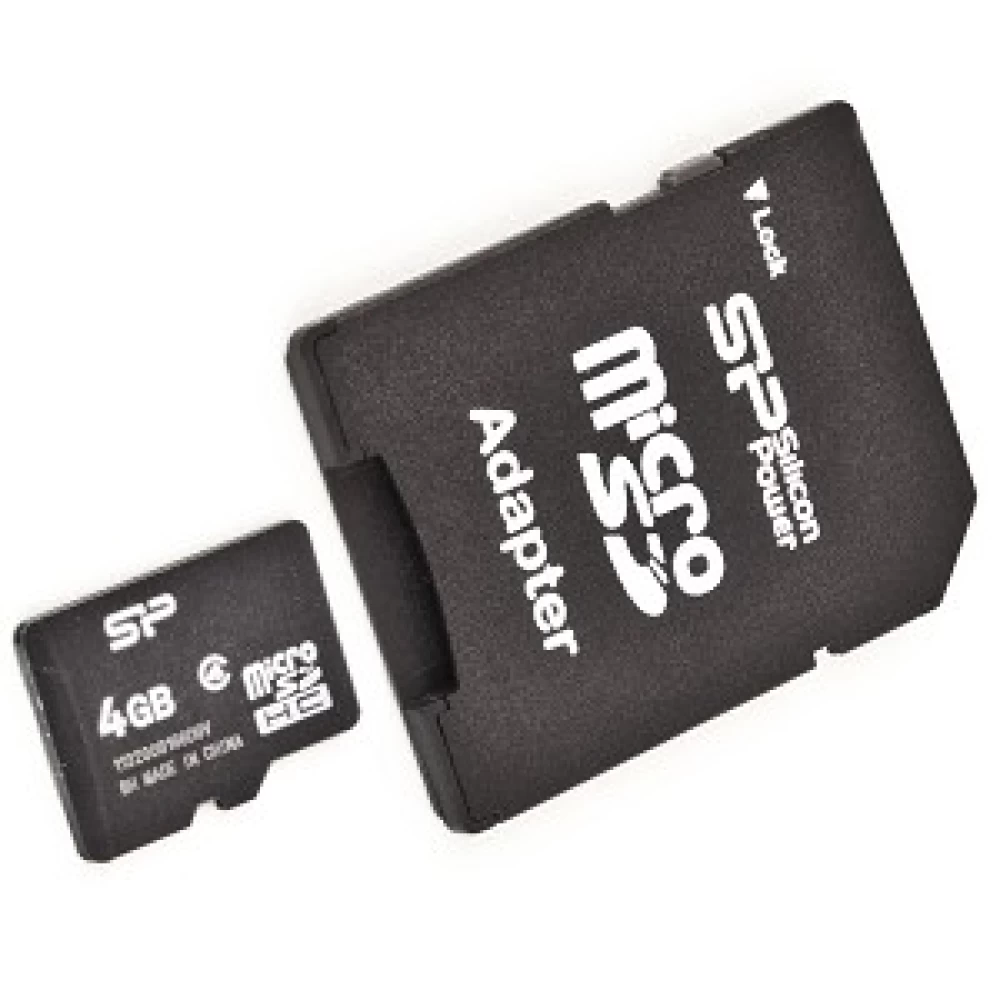 Κάρτα μνήμης Micro SD+adaptor  Sp Silicon Power 4Gb SP004GBSDT000