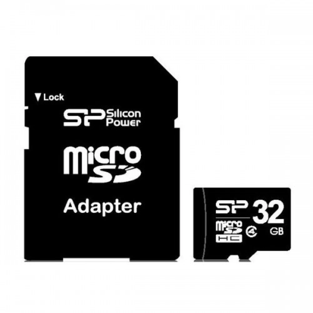 Κάρτα μνήμης Micro SD+adaptor  Sp Silicon Power 32Gb SP032GBSTH004