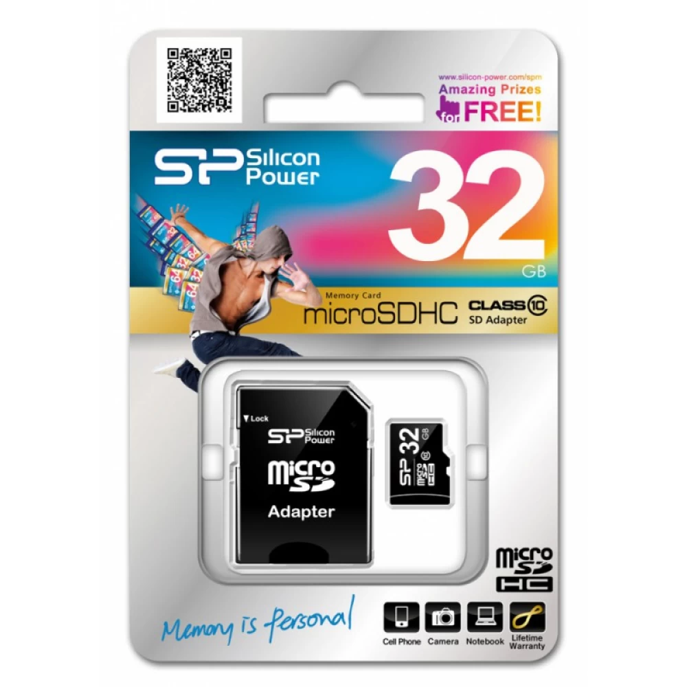 Κάρτα μνήμης Micro SD+adaptor  Sp Silicon Power 32Gb SP032GBS