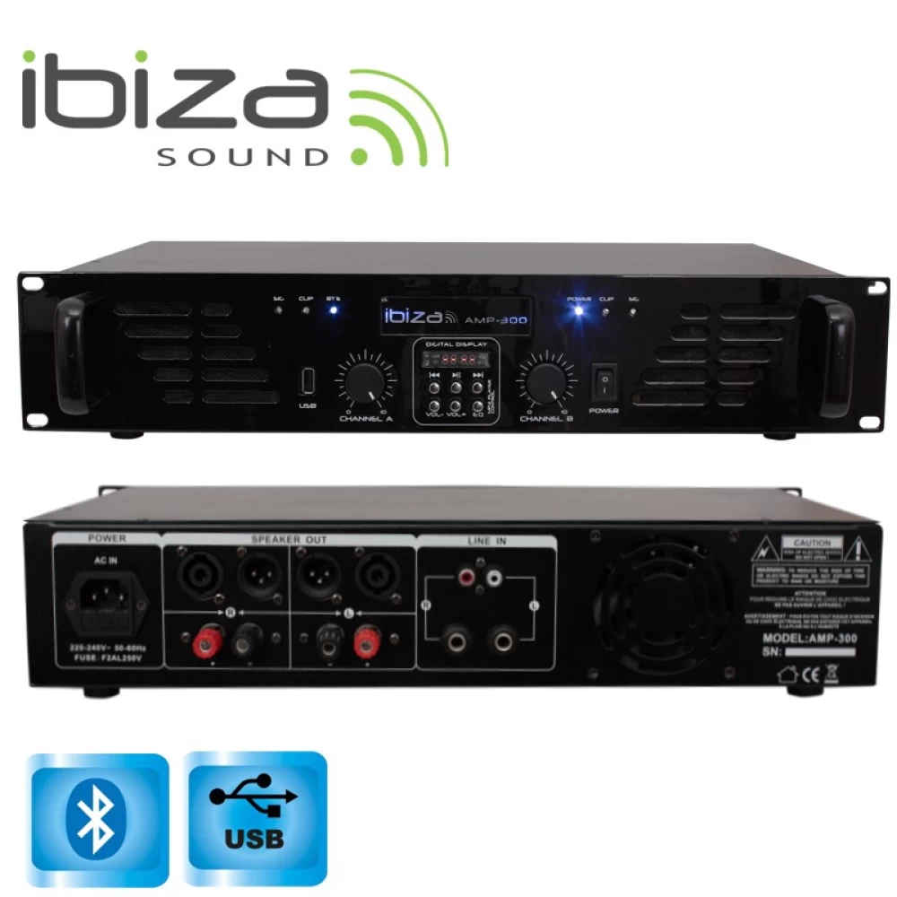 Ενισχυτής Ήχου USB/Bluetooth 2x240W  Ibiza AMP300USB-BT