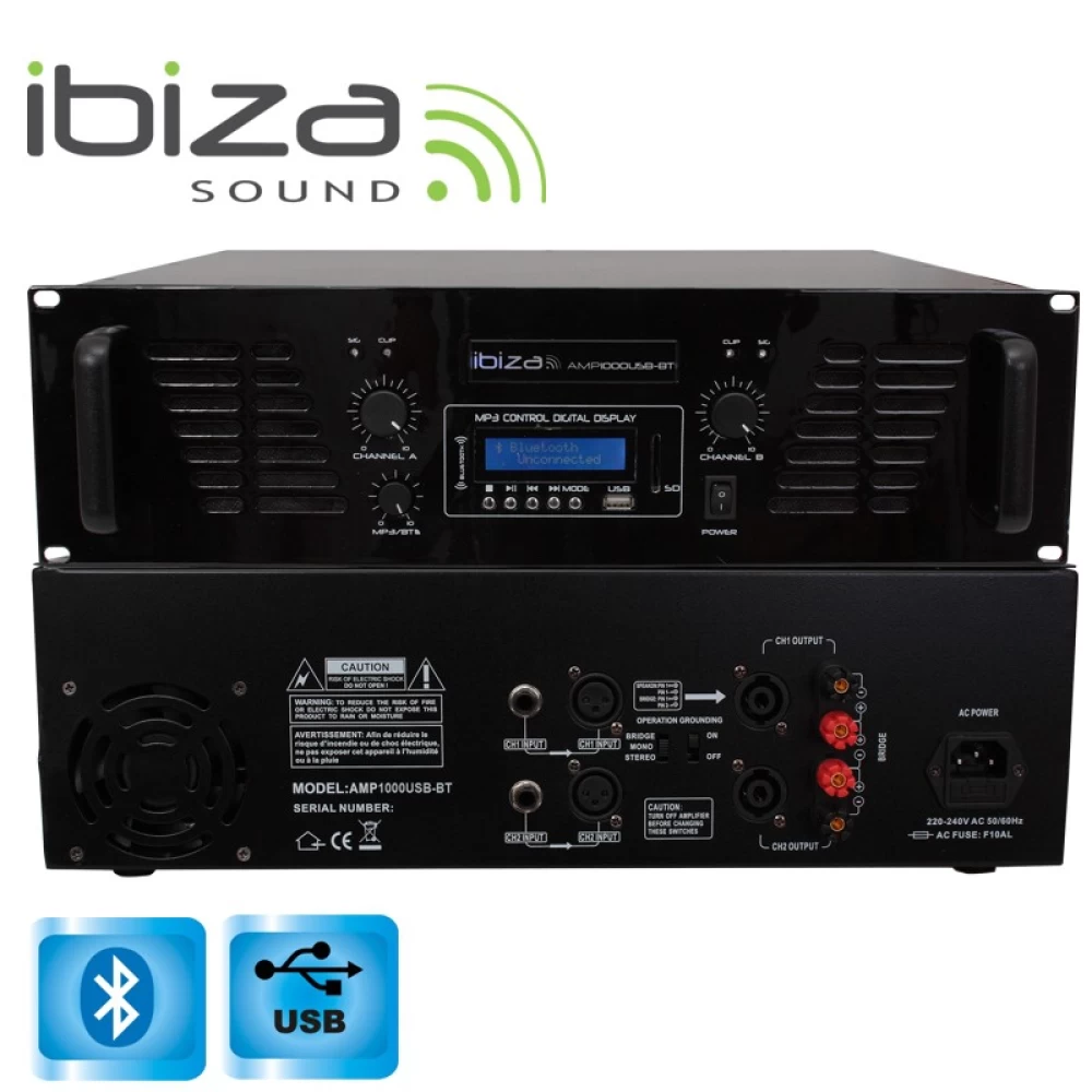 Ενισχυτής Ήχου USB/Bluetooth 2 x 800W Ibiza AMP1000USB-BT