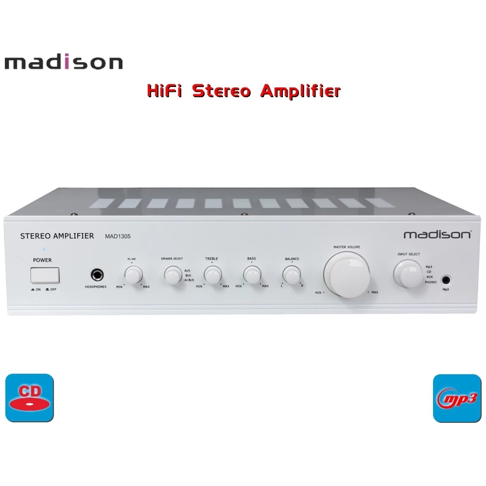 Ενισχυτής stereo 2x 100/180W Madison ασημένιος MAD1305WH 
