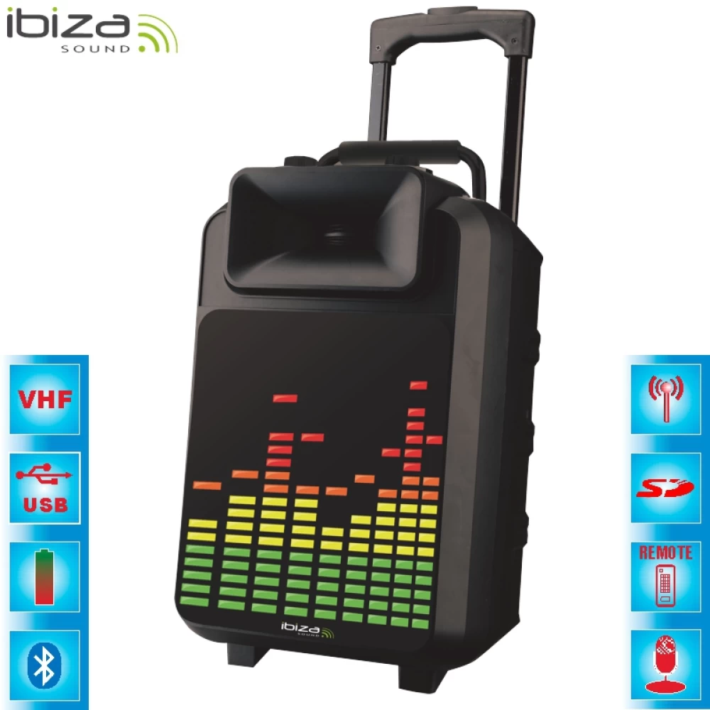 Φορητό Σύστημα Ήχου Ibiza 8/20cm 120W με LED Panel και Μικρόφωνο VHF POWER8-LED