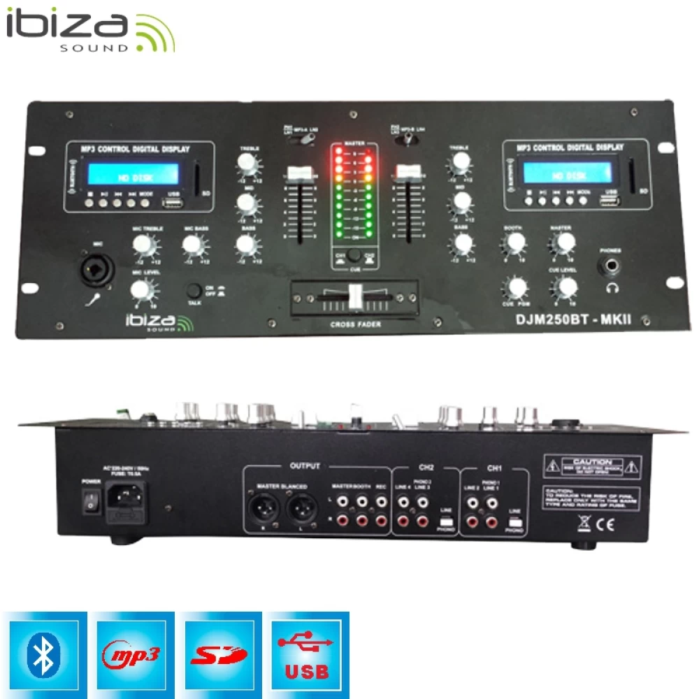 Μίκτης ήχου Ibiza 6 καναλιών ,USB & Bluetooth  DJM250BT-MKII