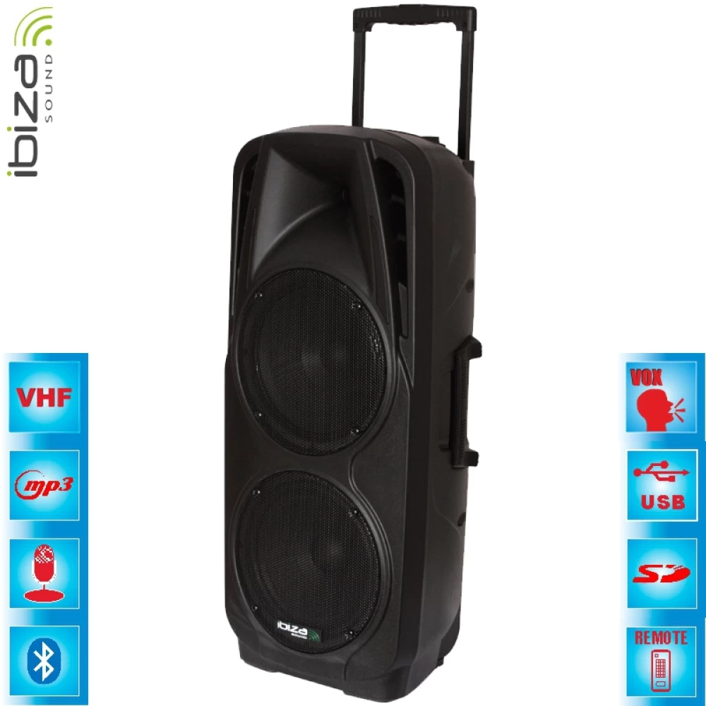 Φορητό Σύστημα αυτόνομο Karaoke  PA 2x 10 600W USB, SD, VOX & 2x VHF Mic Ibiza   PORT225VHF-BT