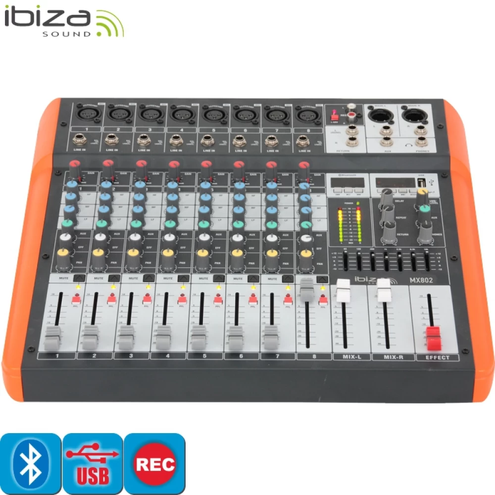 Μίκτης ήχου Ibiza 8 καναλιών Usb/bluetooth  MX802