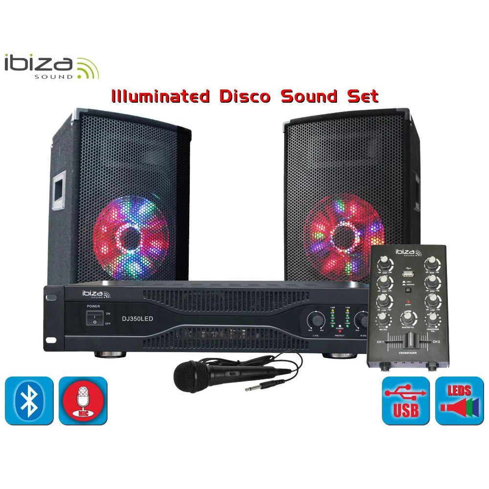 Ηχοσύστημα Disco με Φωτορυθμικά στα Woofer 500watt Ibiza Sound DJ350LED 