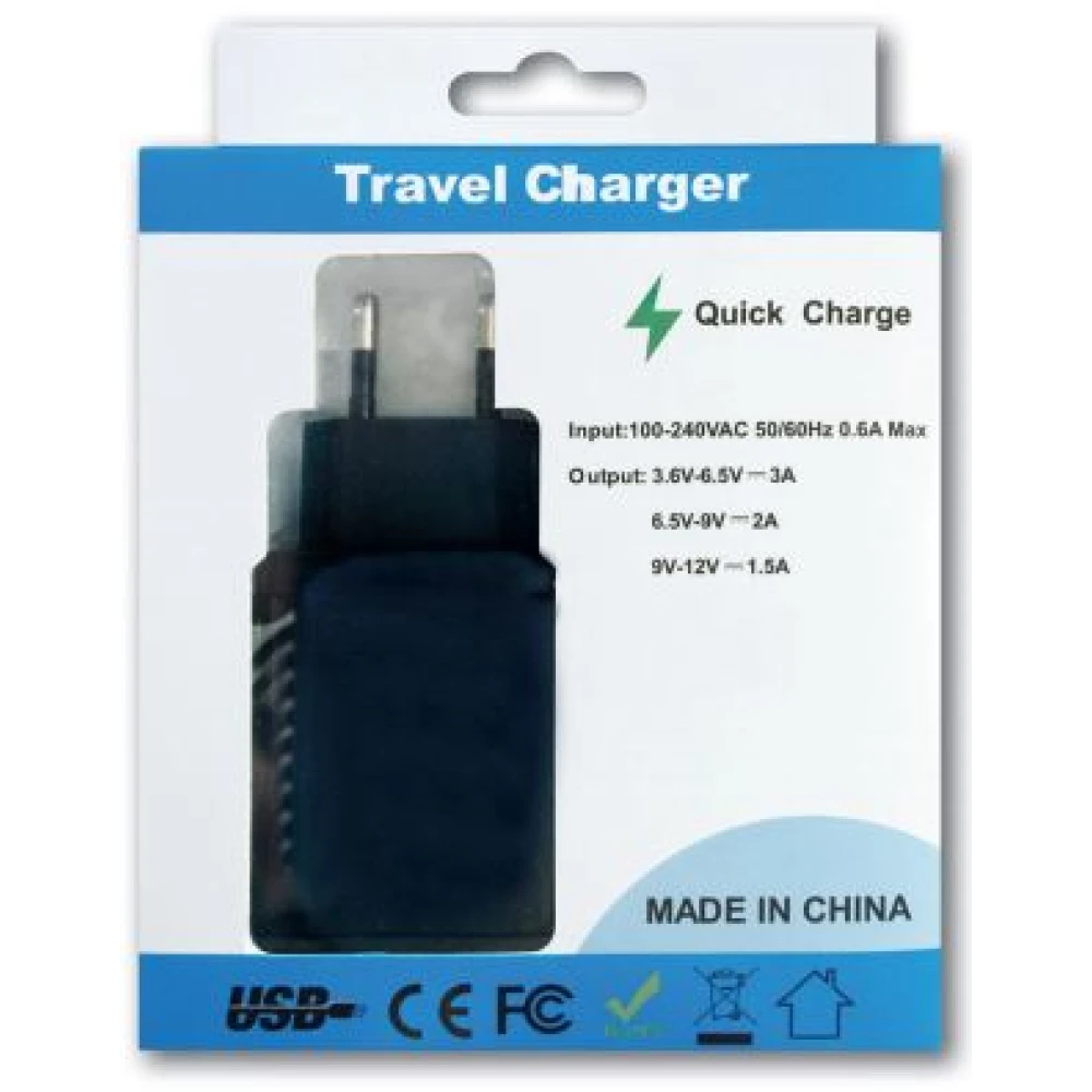Ταχυφορτιστής πρίζας 220V- USB 3 ampere Quick  18W