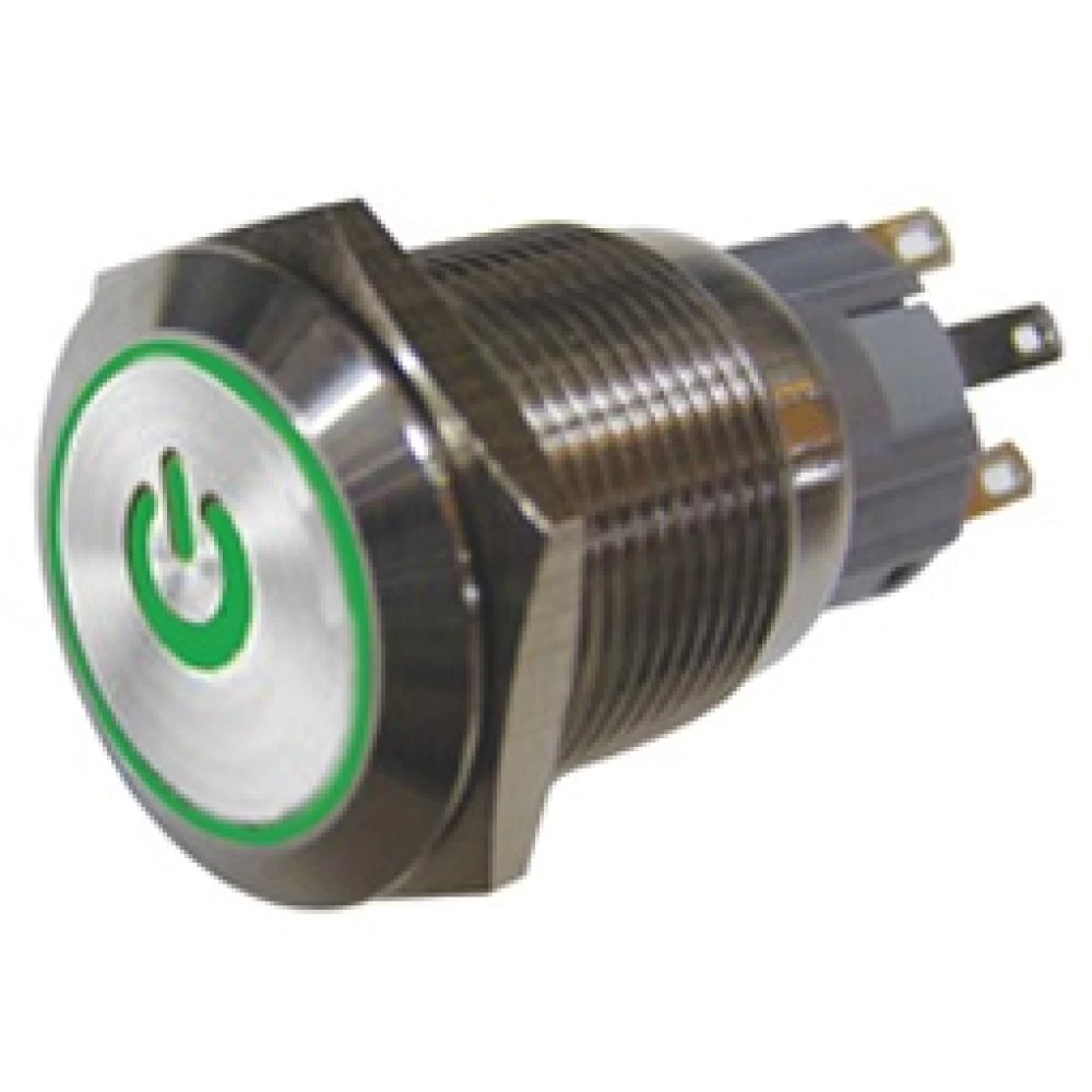 Μπουτον διακόπτηε ON-OFF Φ19 μεταλλικό+LED πράσινο POWER HBS1-AGQ DHE