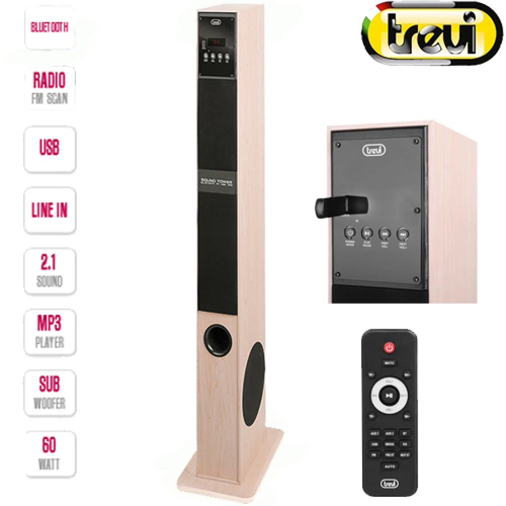 Ηχοστήλη 2.1 με ψηφιακό ενισχυτή και sub woofer Usb/Bluetooth 60watt Trevi ΧΤ 108