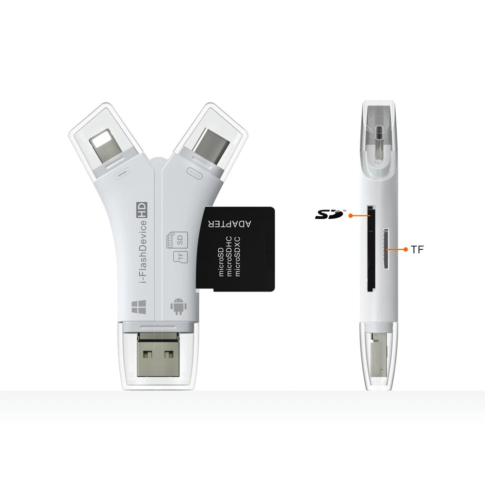 Φορτιστής Iphone 5-6-7 lightning  & type C -Card reader Usb 4  in 1 U170712