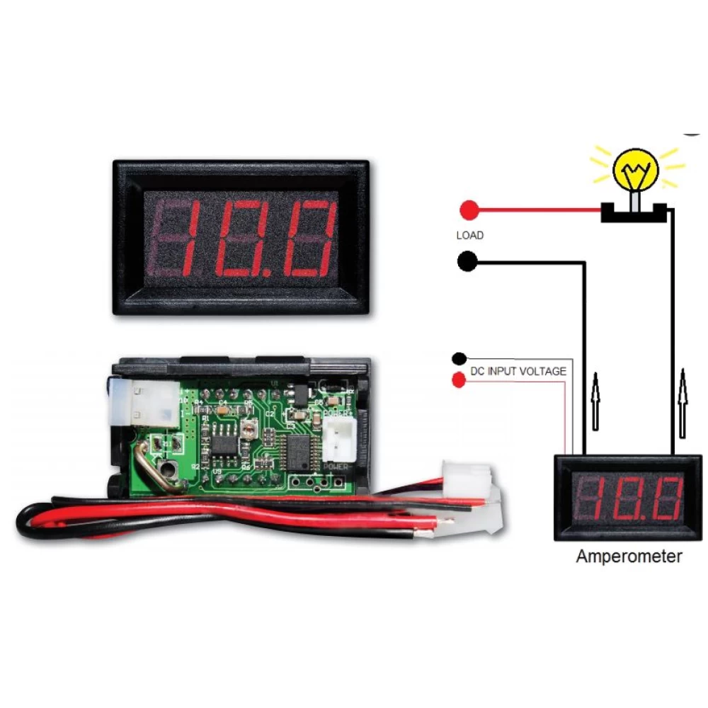 Ψηφιακό αμπερόμετρο πίνακος 0-10Α DC  AM-0-10A 12.3.34