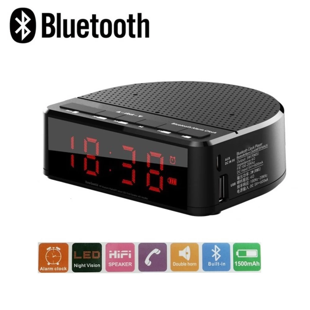 Επιτραπέζιο ρολόι -ξυπνητήρι Led Bluetooth/USB BC-1 