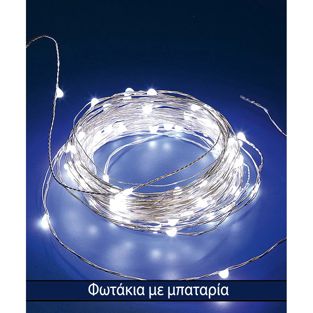 Χριστουγεννιάτικα φωτάκια 50 LED μπαταρίας  ψυχρό λευκό cool-50