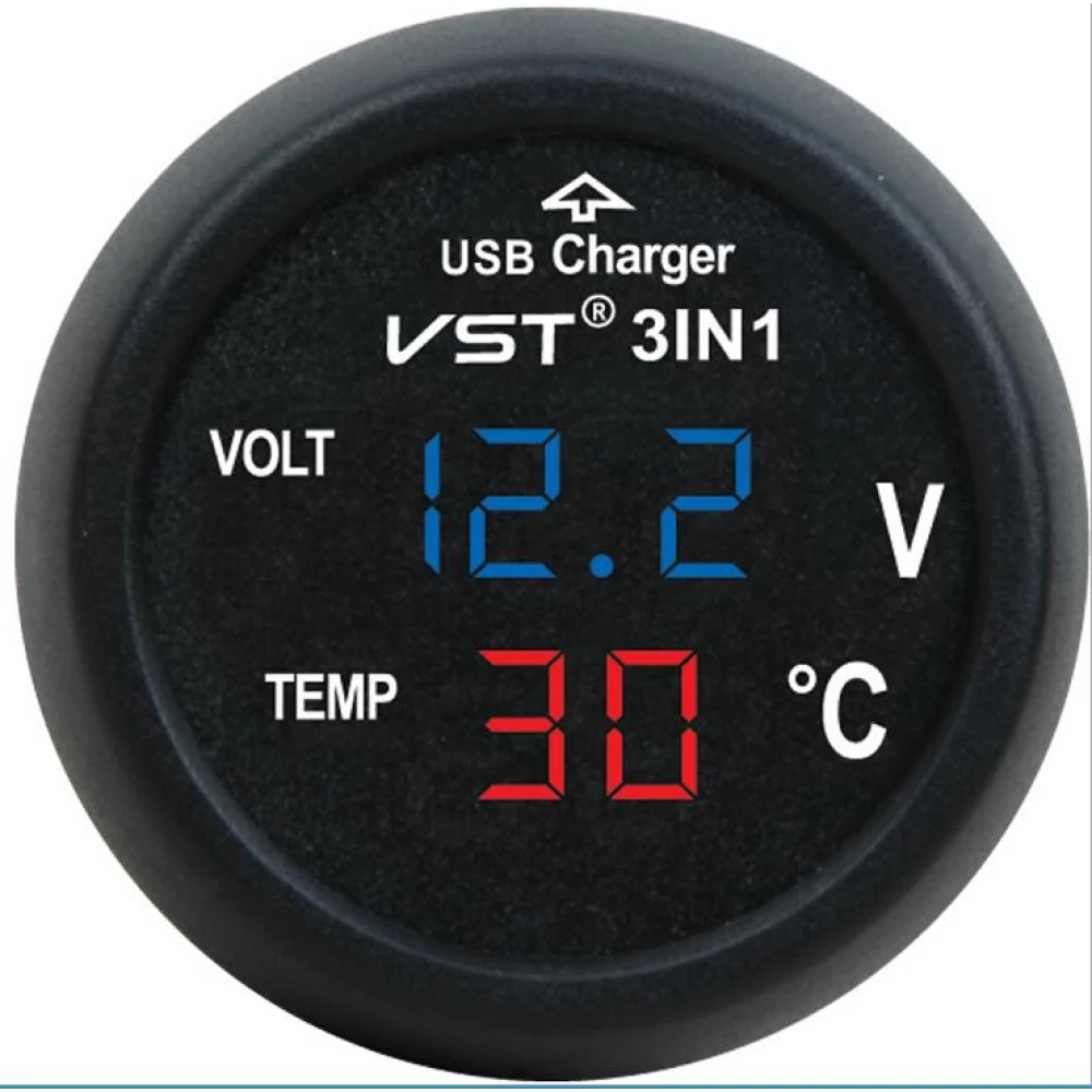 Βολτόμετρο θερμόμετρο αναπτηρα & USB Φορτιστής  12 - 24V  VST 706