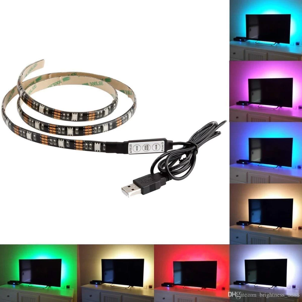  Πλήρες Κιτ Κρυφού Φωτισμού 3x50cm RGB 5V 7.2watt USB για Τηλεοράσεις & Τηλεχειριστήριο