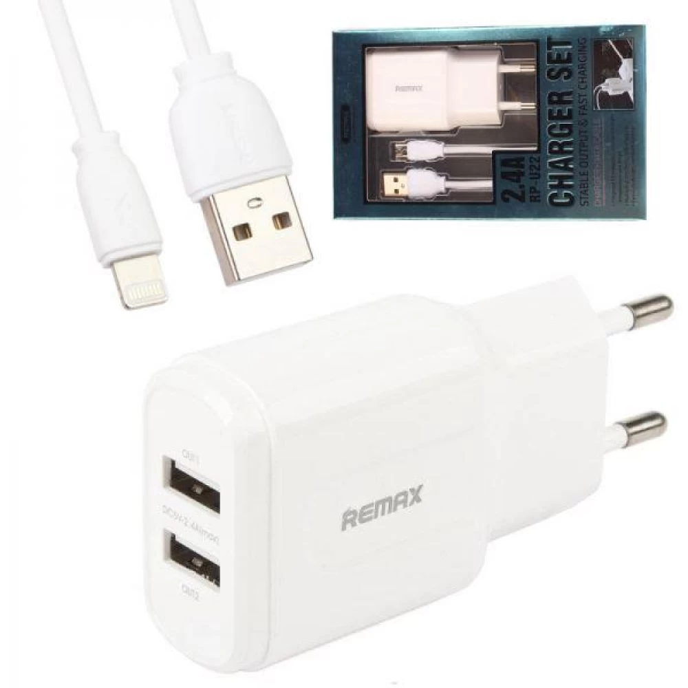Φορτιστής & Data cable iPhone lightning 5/6/7/8/9/10/11/12 & X 2.4A remax RP-U22