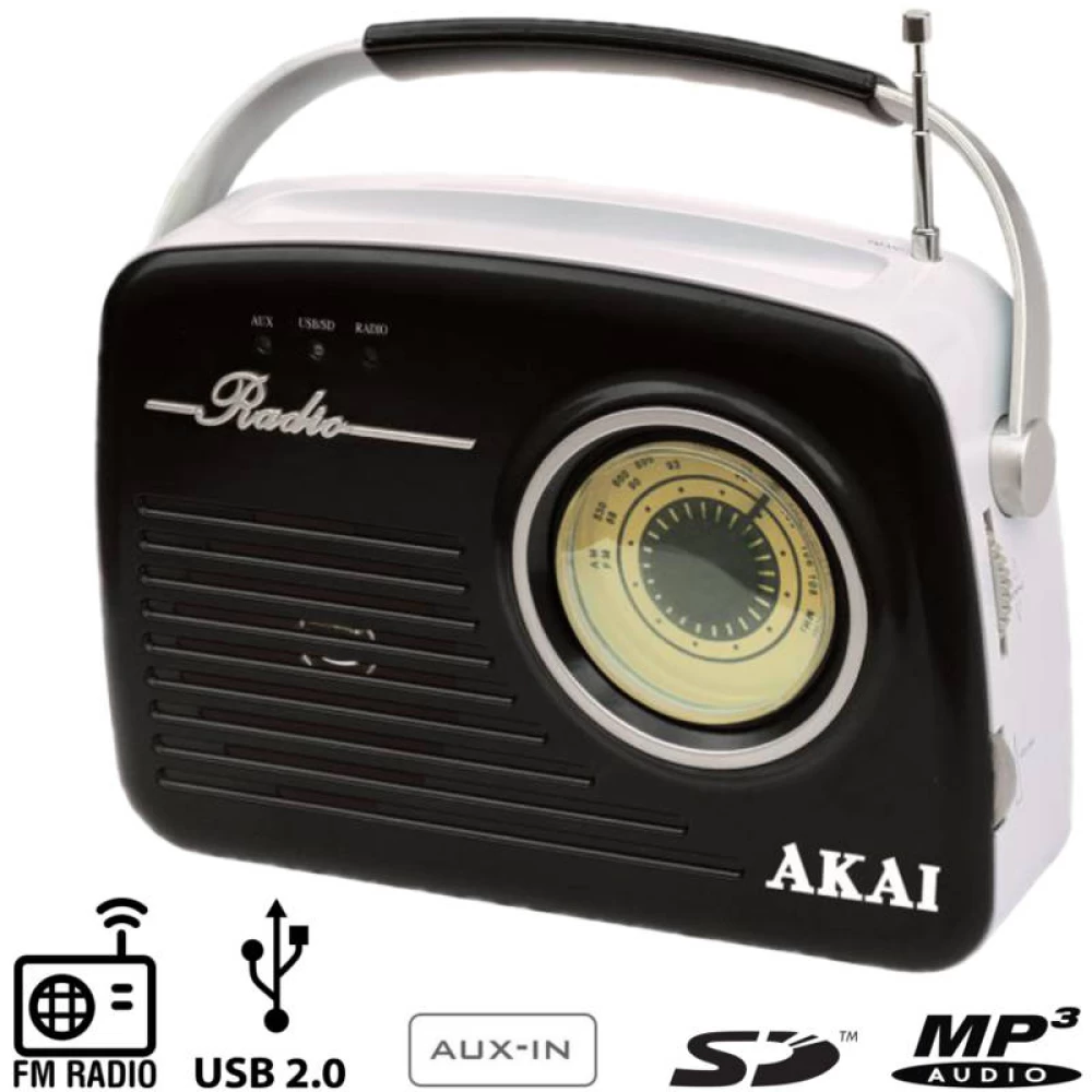 Ρετρό φορητό ραδιόφωνο με USB, κάρτα SD και Aux-In Akai APR-11B 