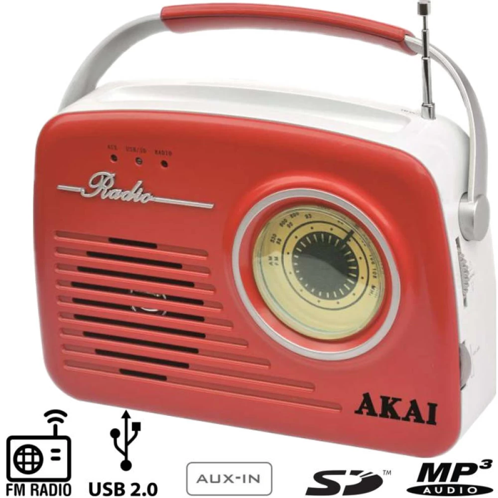 Ρετρό φορητό ραδιόφωνο με USB, κάρτα SD και Aux-In Akai APR-11R 