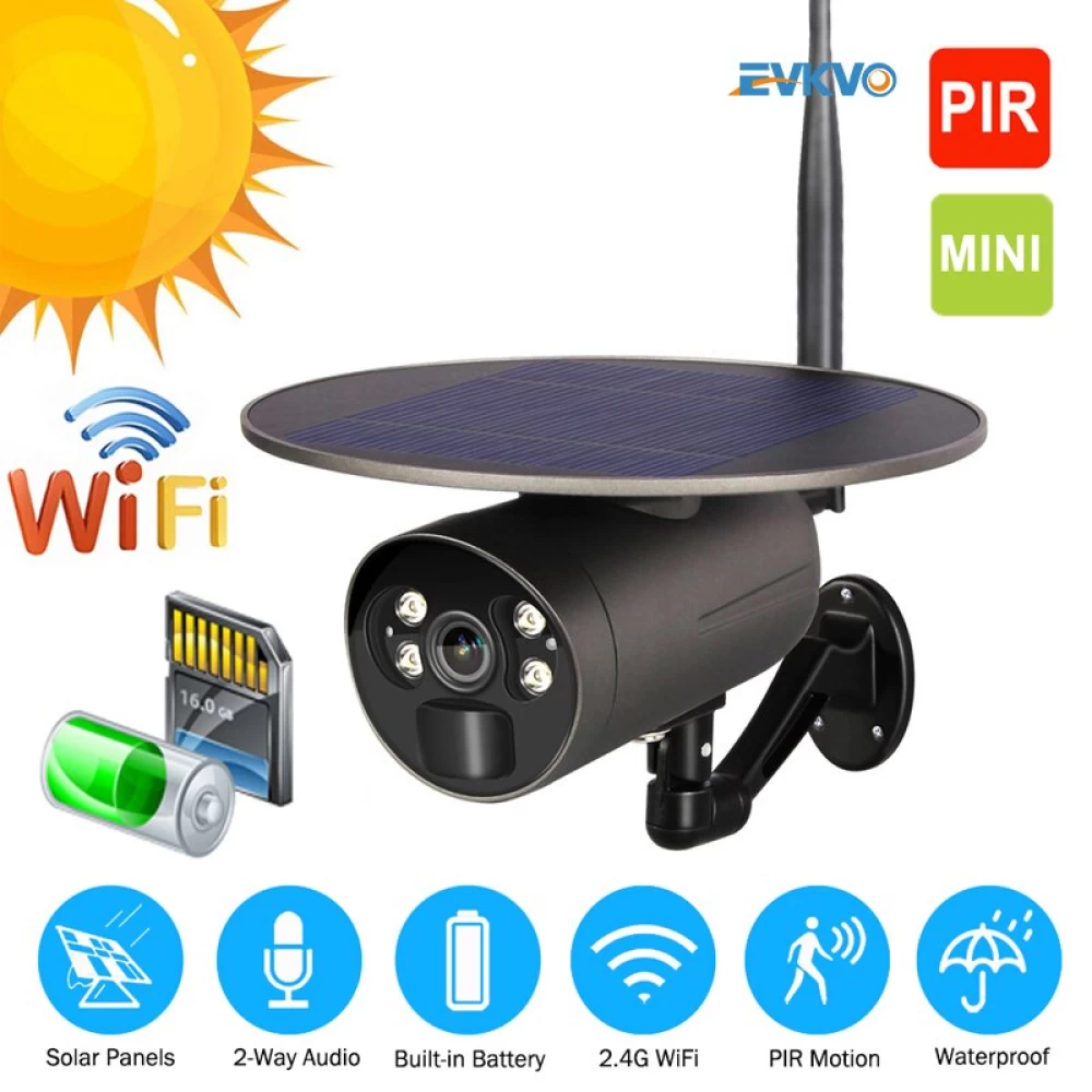 Ηλιακή ασύρματη WIFI IP κάμερα 2.0MP Night Vision Outdoor IP67 1080P HD EVKVO 
