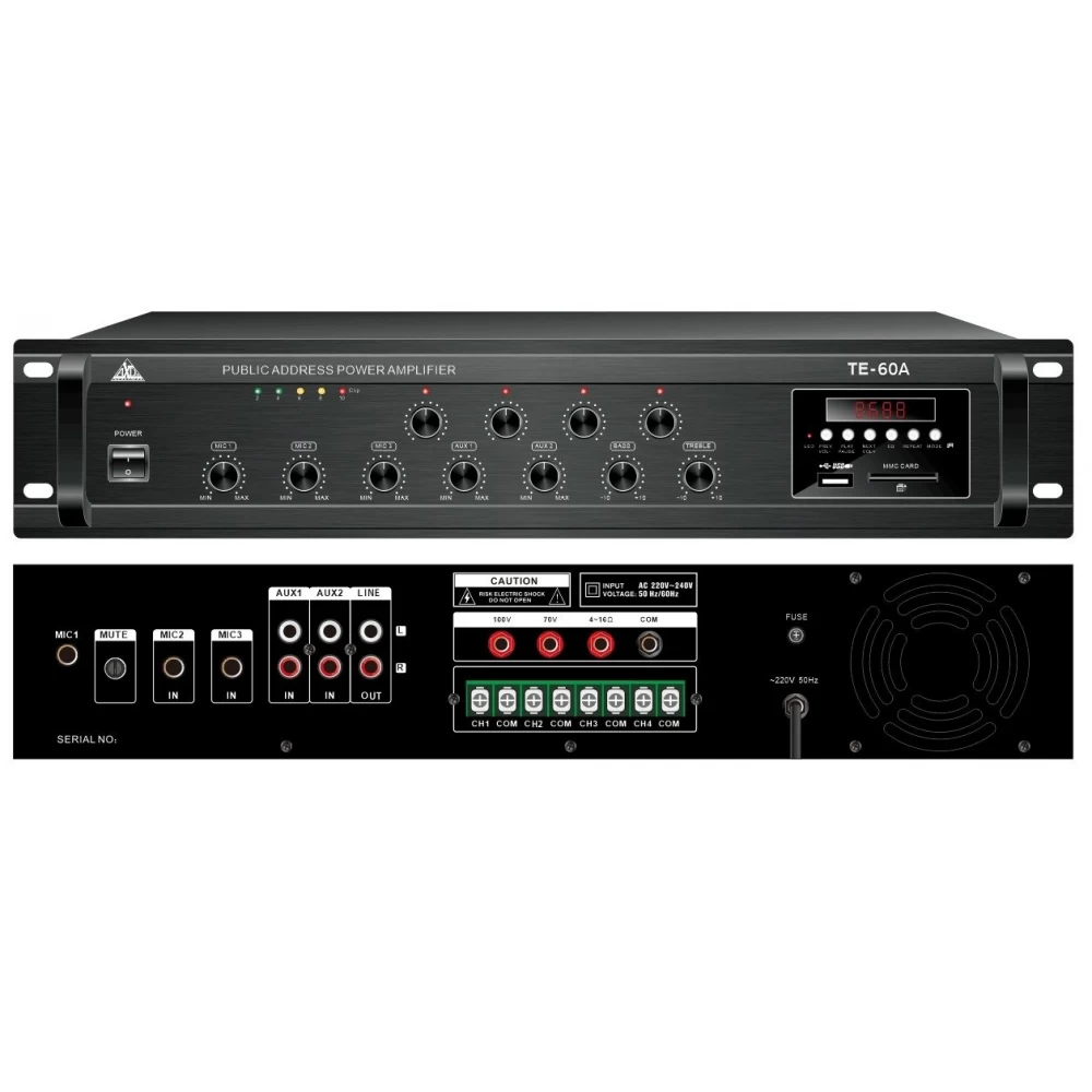 Ενισχυτής PA 100V Usb/Bluetooth/ράδιο 60W TE-60A