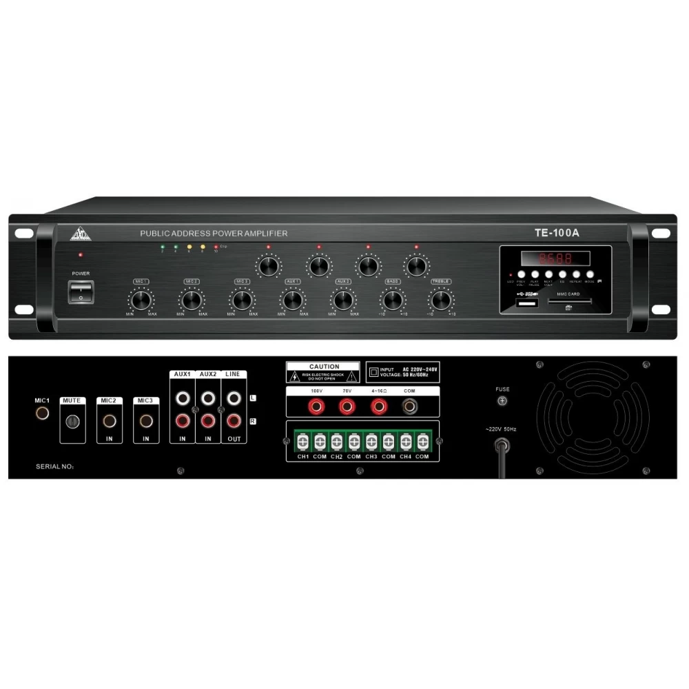 Ενισχυτής PA 100V Usb/Bluetooth/ράδιο 100W 4 ζώνες TE-100A