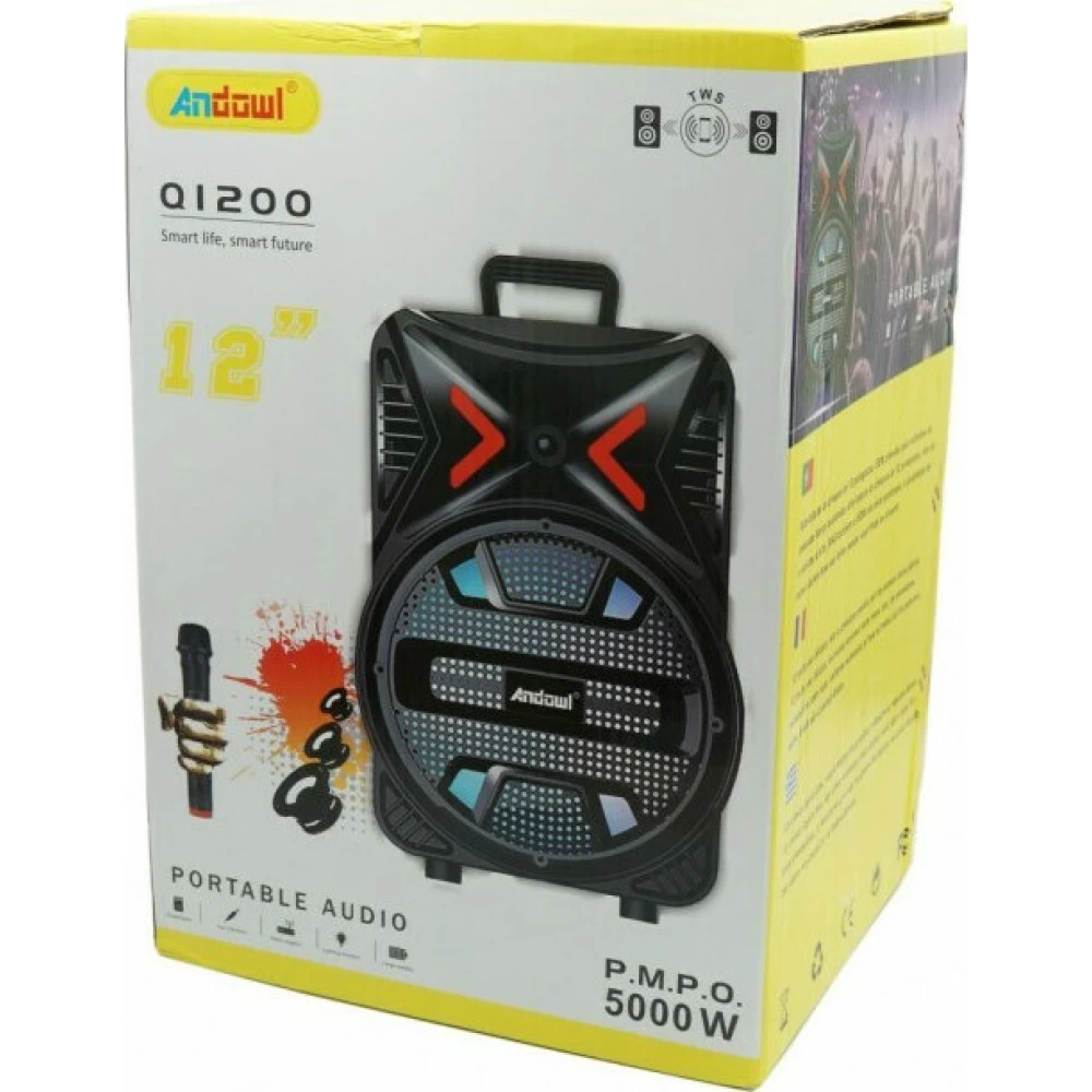 Φορητό Σύστημα αυτόνομο 12''  Karaoke 250W MUSIC USB-MP3 & Bluetooth Andowl Q1200