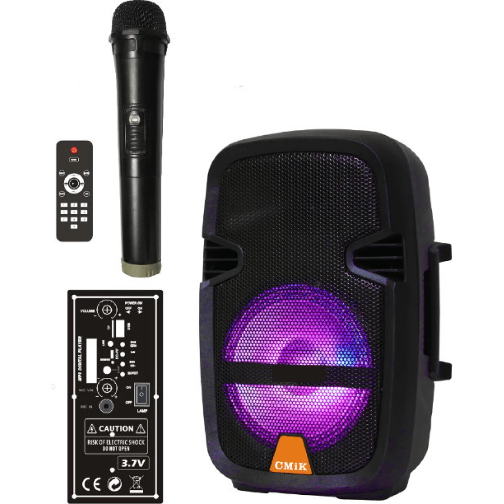 Σύστημα επαναφορτιζόμενο 100watt Karaoke με Ασύρματo Μικρόφωνo Cmik  Μαύρο Χρώμα MK- B26 