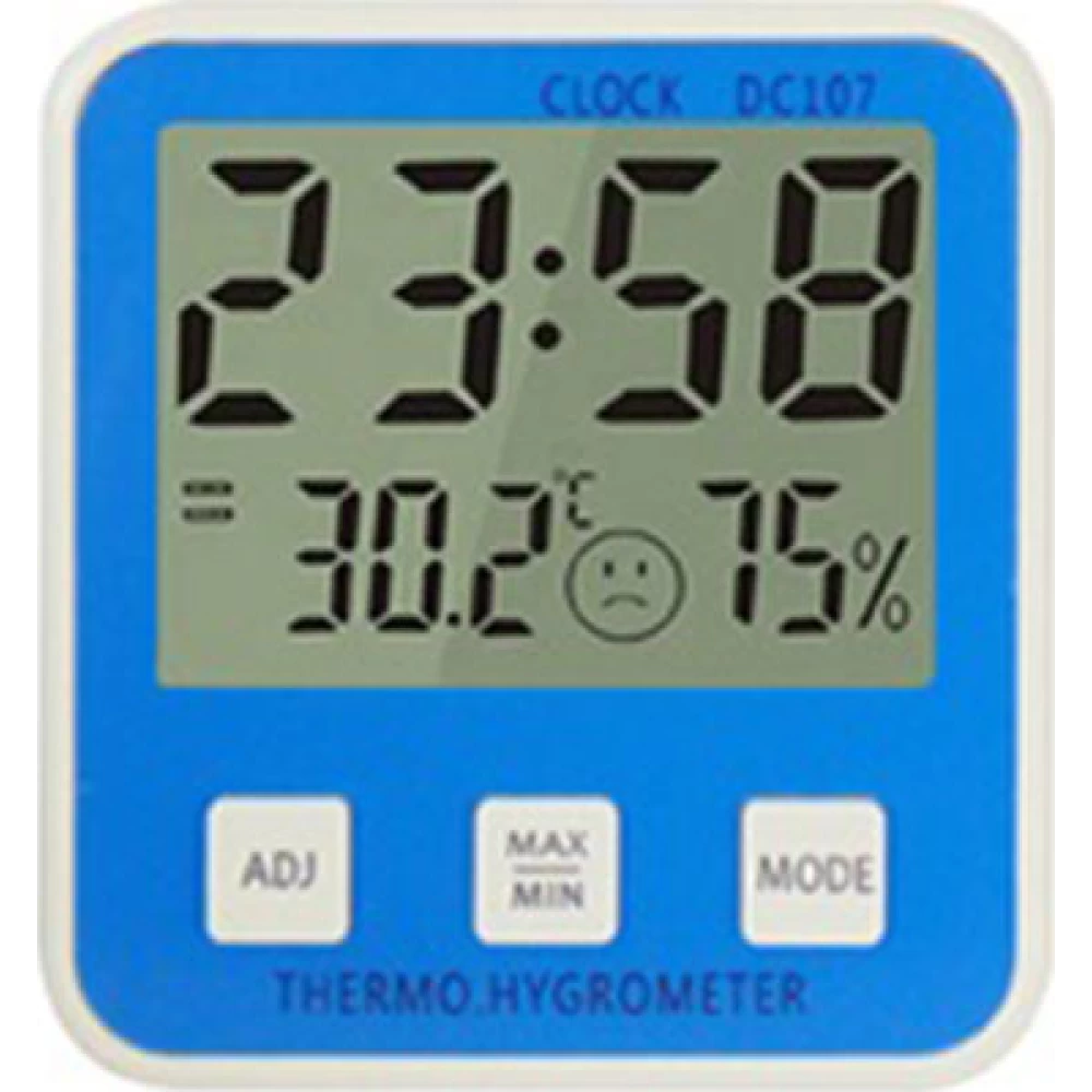 Θερμόμετρο - υγρόμετρο, ψηφιακό με ρολόι μπλέ DC107 