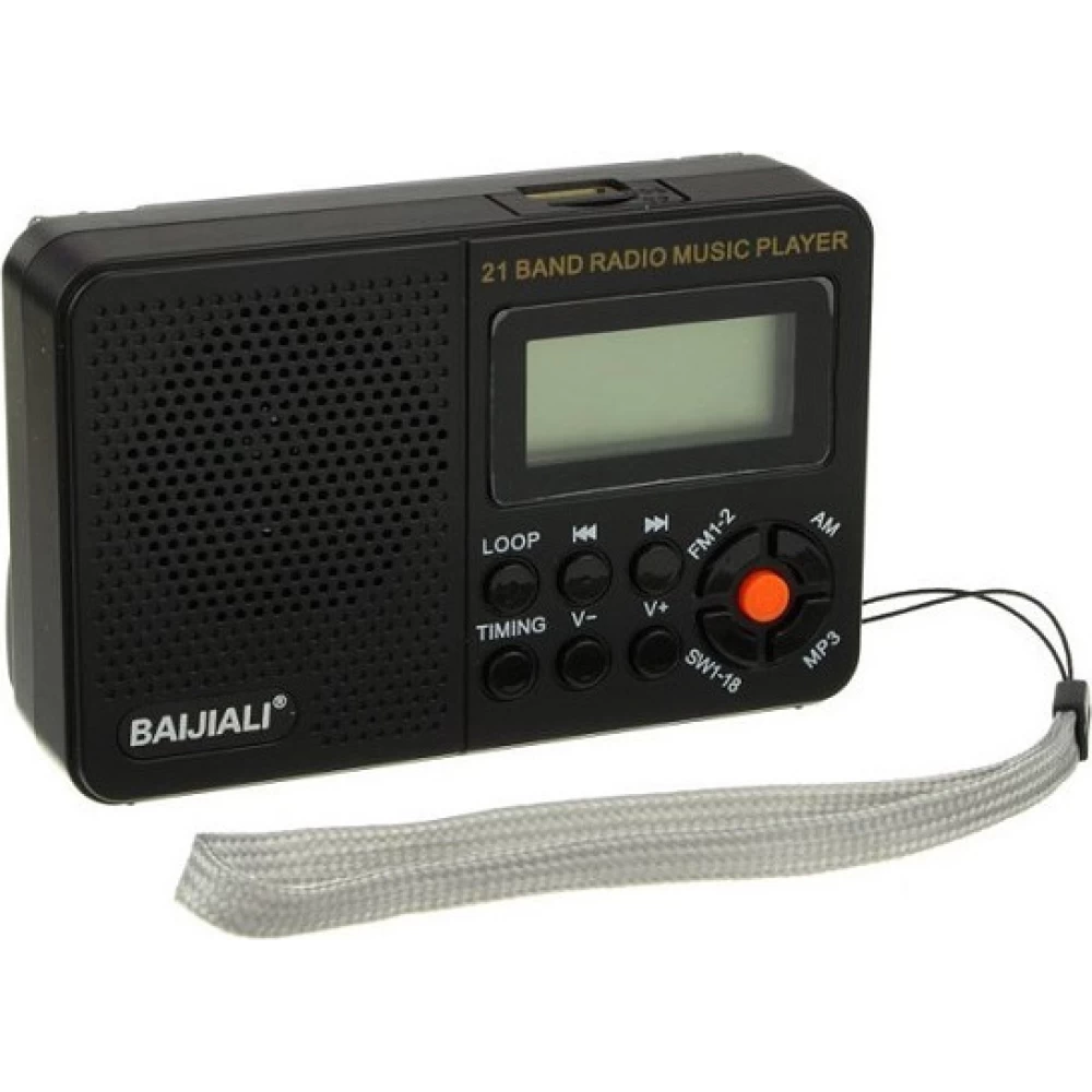 Φορητό Ραδιόφωνο FM/AM Επαναφορτιζόμενο με USB Μαύρο Baijiali 