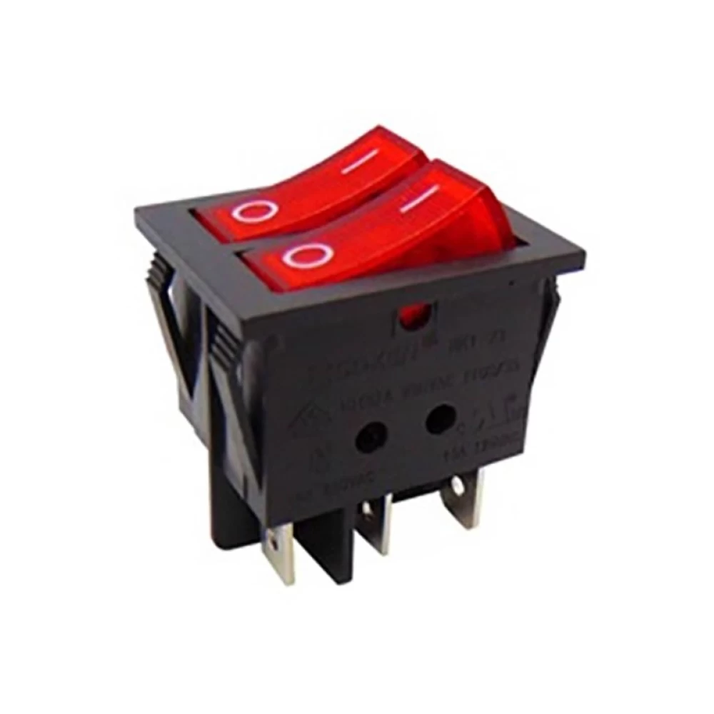 Διπλός διακόπτης Rocker μεγάλος  6P με λυχνία ON-OFF 16A/250V κόκκινος RK1-23AB 