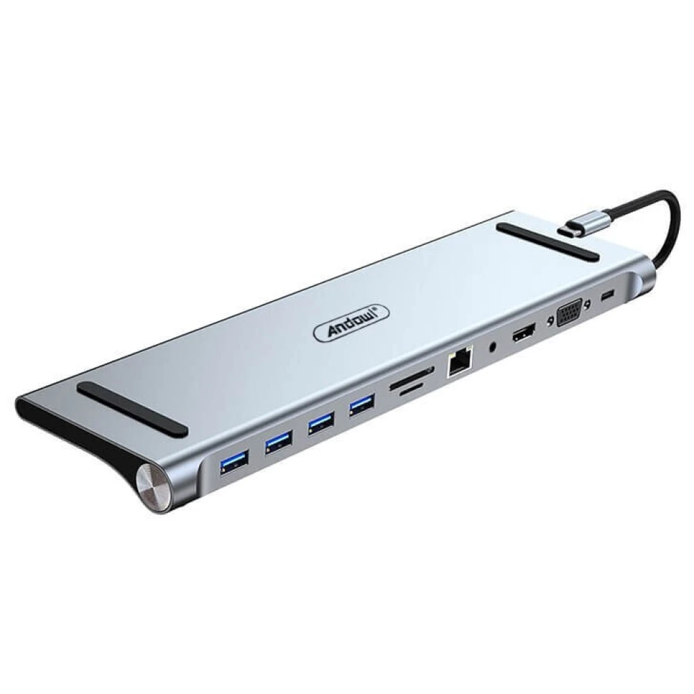  Andowl Q-HU990 USB-C Docking Station με HDMI 4K PD Ethernet Ασημί 