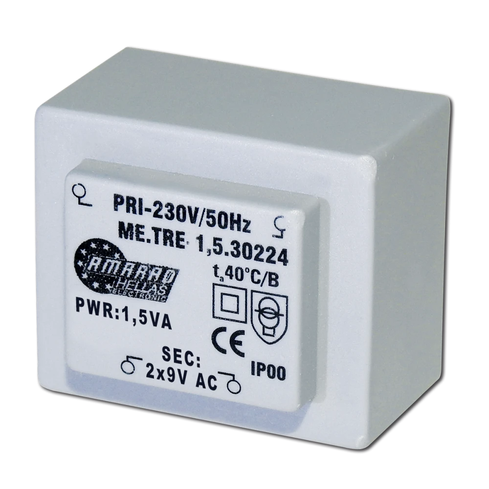 Πακτωμένος μετασχηματιστής 2X9V 1,5VA TRM-090-15-2 