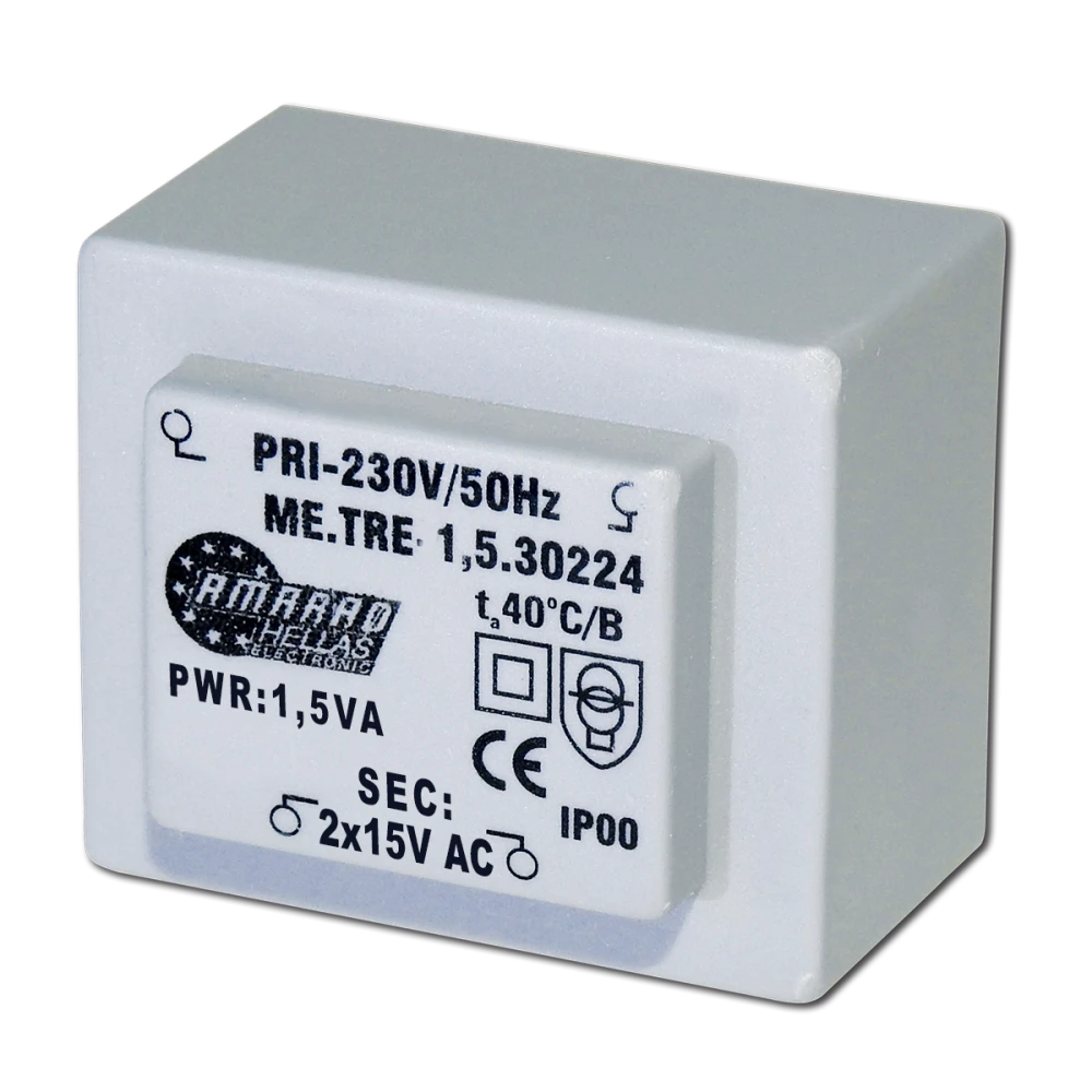 Πακτωμένος μετασχηματιστής 2X15V 1.5VA TRM-150-15-2 