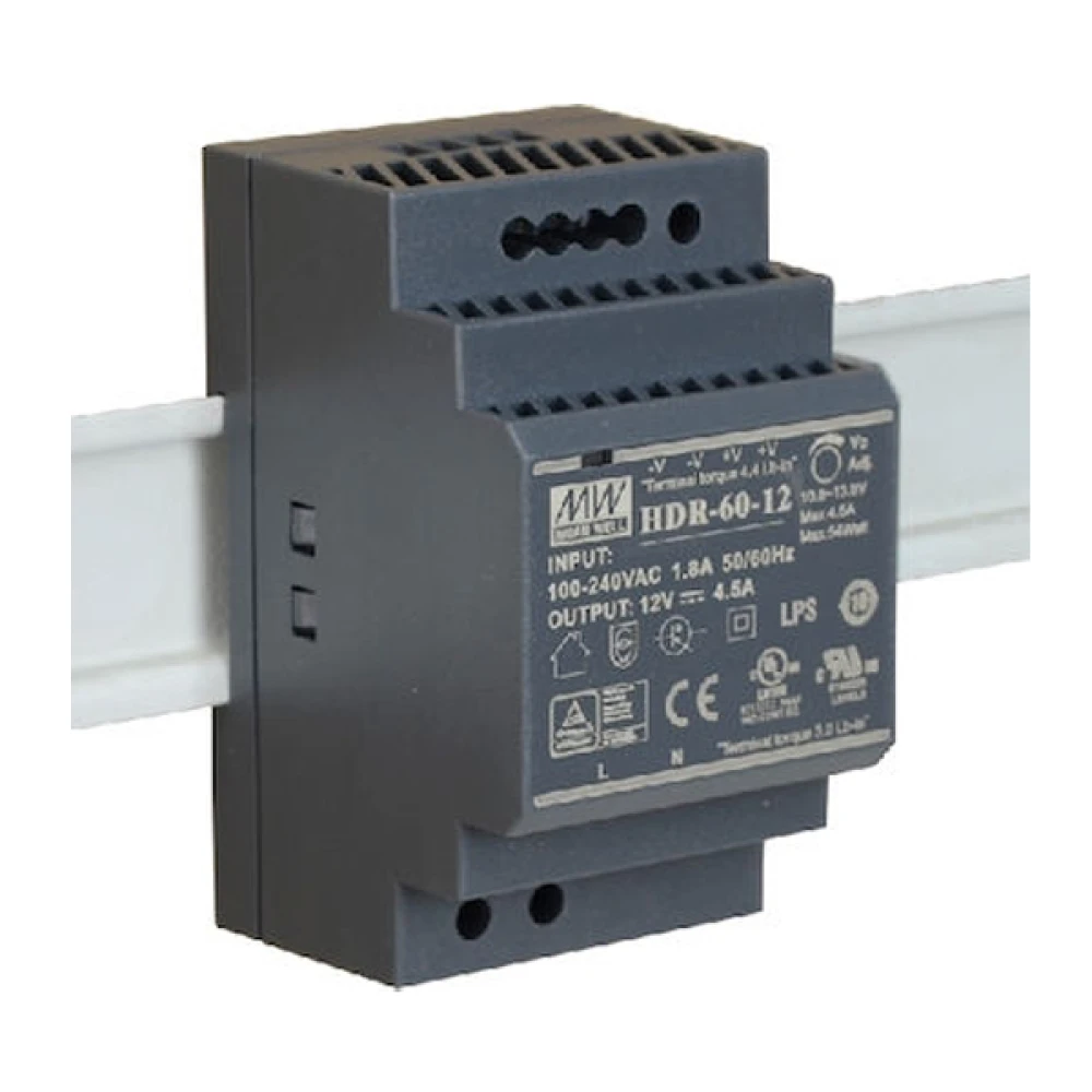 Τροφοδοτικό ράγας 12V 54W/4.5A MEANWELL HDR-60-12 
