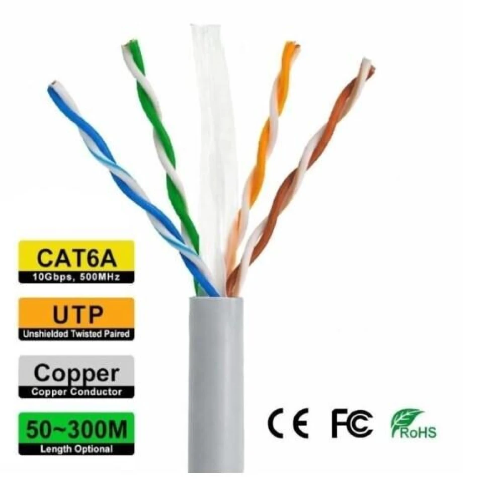ΚΟΥΛΟΥΡΑ U/UTP CAT6A Καθαρός χαλκός 100m (Γκρι ανοιχτό)   ANGA CAT6A-CU100 