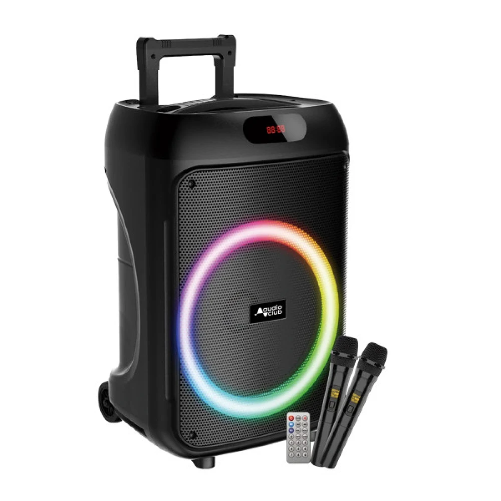Φορητό ηχείο Bluetooth 300W 12''  με 2 ασύρματα μικρόφωνα, RGB φωτισμό, AUX, USB MOOV-DISCO12LED