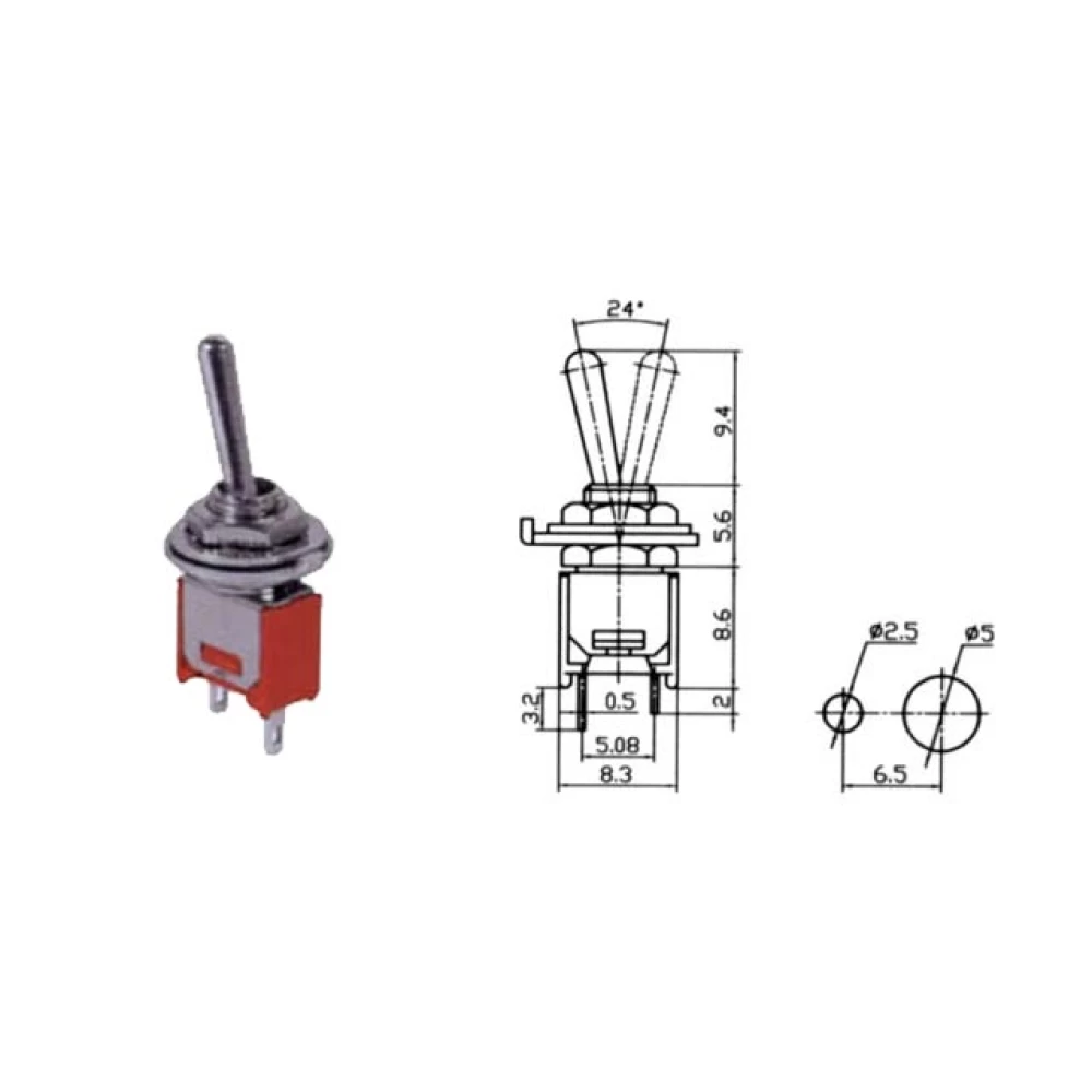 Διακόπτης toggle super mini ON-OFF 2P 1.5A/250V  SMTS-101(01.081.0001)